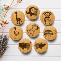 new engraved cute animals wooden drawer knob boho nursery cabinet pulls nature wood coat hook childrens room furniture handles