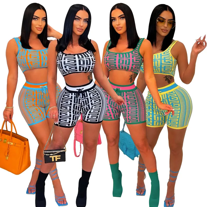 

Womens Clothing Wholesale Multicolor Sexy Tank Top Shorts Summer set of Two Fashion Pieces for Women 2022 Casual Sports Set