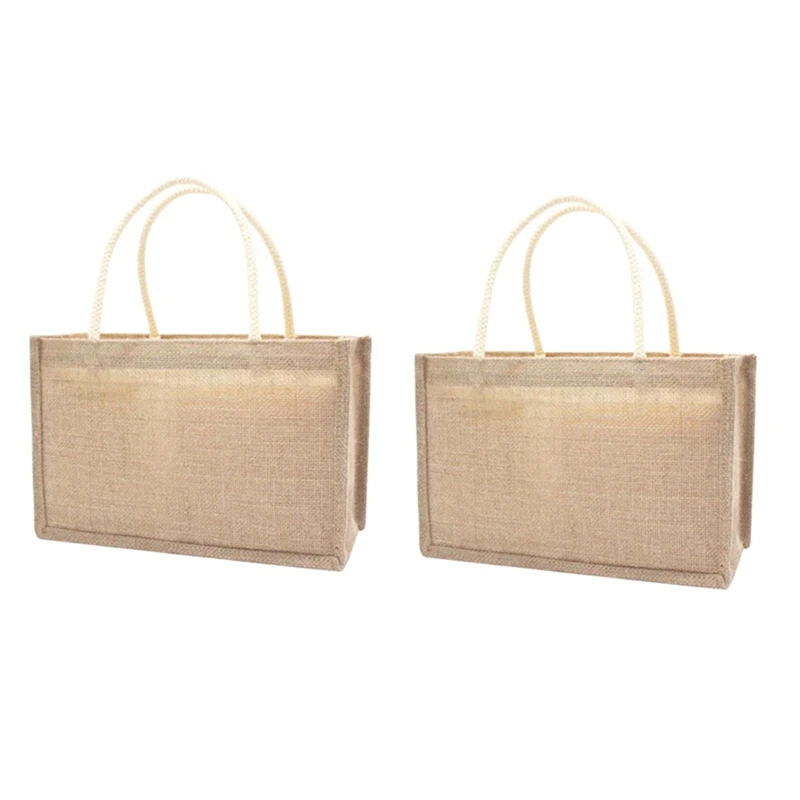

ASDS-2X Jute Burlap Tote Large Reusable Grocery Bags With Handles Women Shopping Bag DIY Eco-Friendly Shopping Bag, L