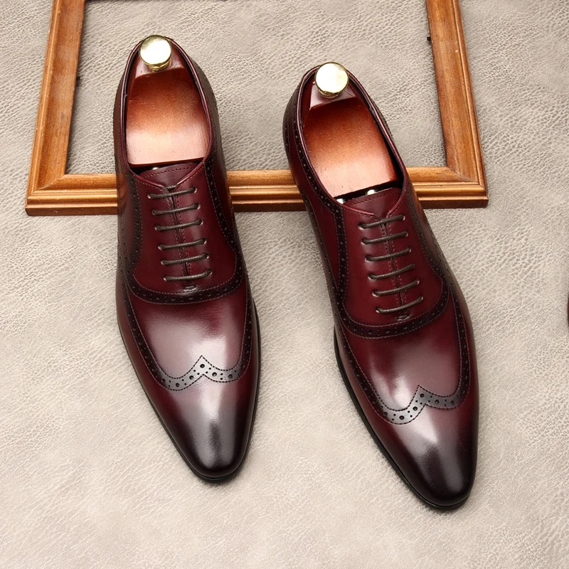 

Luxury Italian Oxfords Men's Formal Shoes Genuine Leather Handmade Comfortable Fashion Brogues Man Wedding Social Shoes Size 45