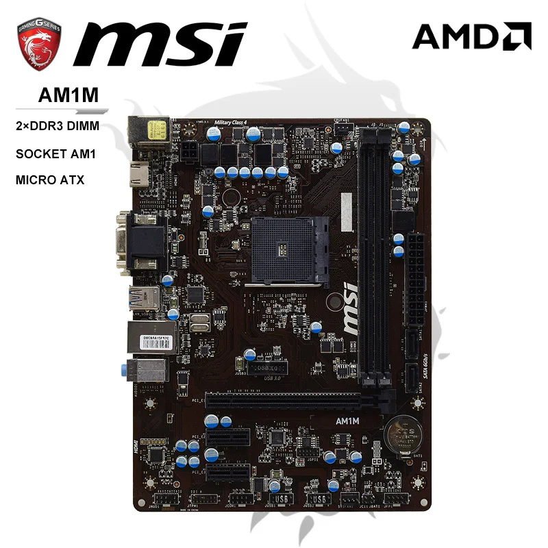 

Материнская плата MSI AM1M, материнская плата am1, DDR3 32 ГБ, USB 3,0 PCIe 2,0x16 Micro-ATX для процессоров X4 5350 3850