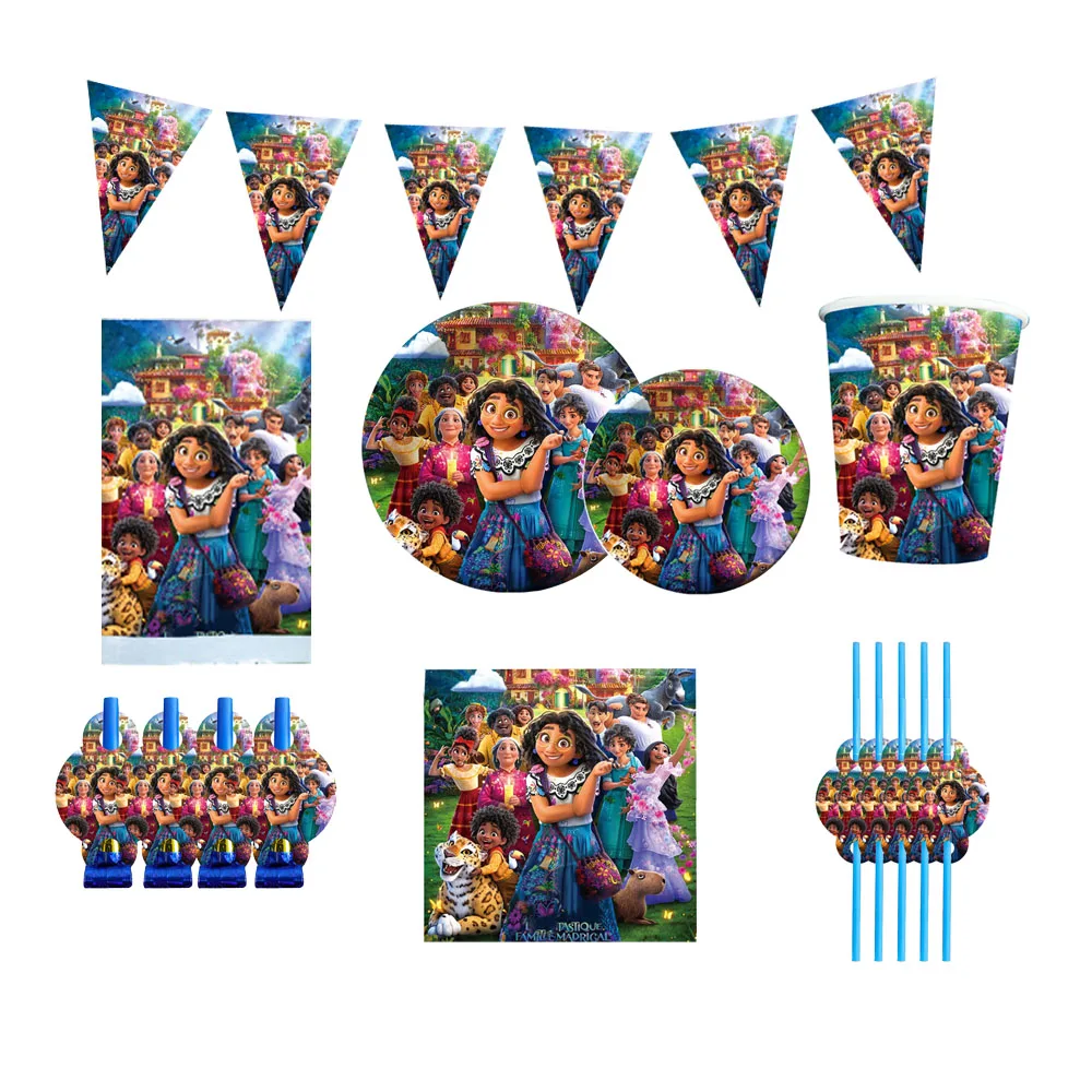 

83pcs Disney Encanto Theme Party Decor Baby Shower Encanto Theme Party Tableware Set Plates Cups Napkins Tablecloths Banners