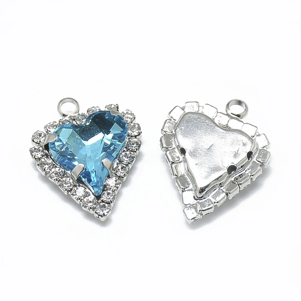 20pcs Glass Rhinestone Heart Pendants for jewelry making DIY bracelet necklace Decor accessories 21x16.5x6mm Hole: 2mm