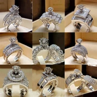 2 pcsset series trendy milangirl white crystal round ring set for women girls wedding engagement party fashion jewelry