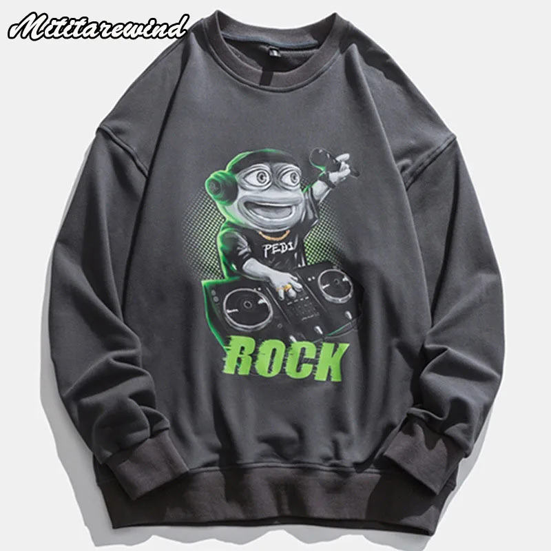

Spring Distressed Couple High Street Men Pullover Rock Frog Rapper Hoodies Y2k Loose Hip Hop Casual Dark Design Coat Swaetshirts