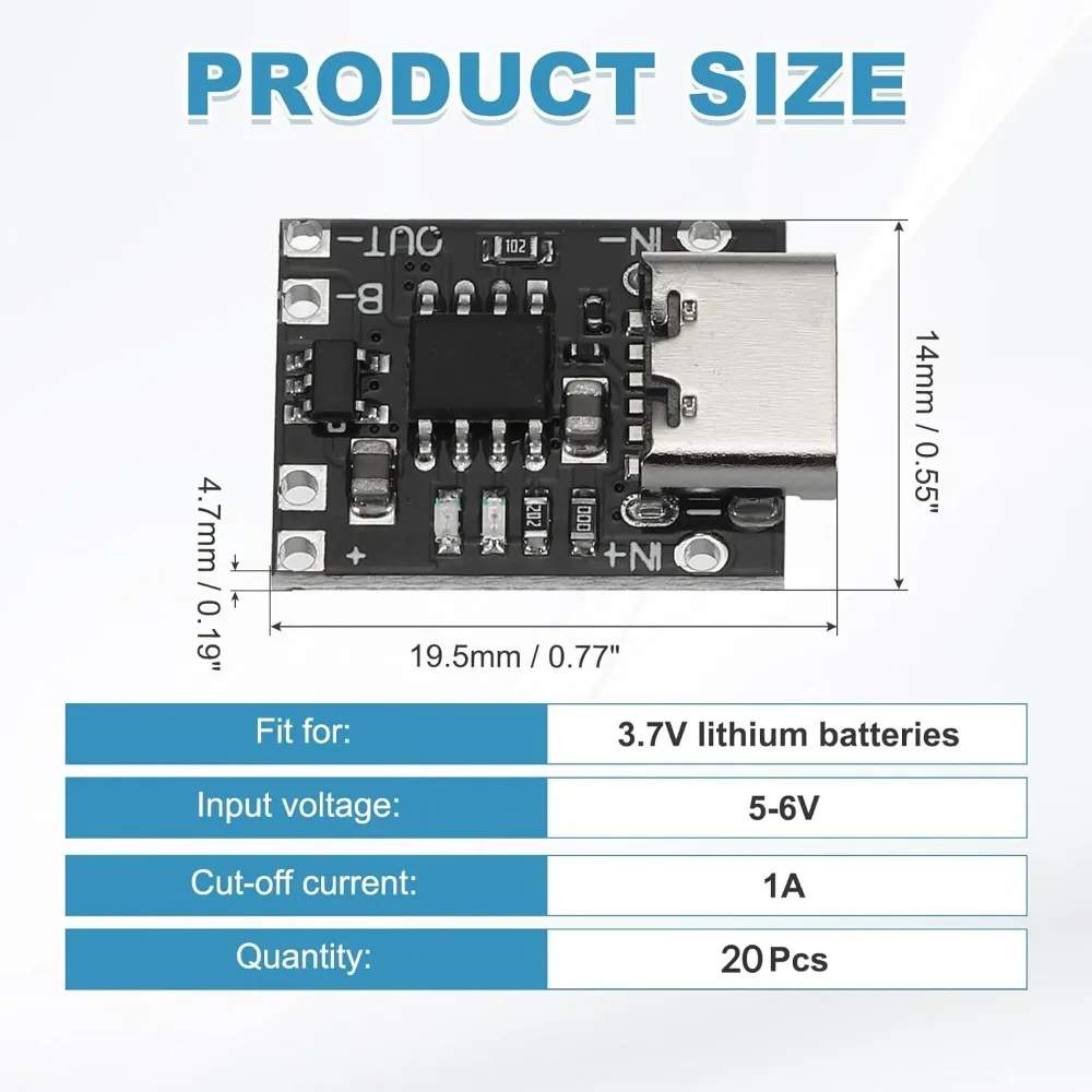 Фото Универсальная зарядная плата USB Type-C для литиевых аккумуляторов 3.7В (1-20 шт.) с защитой от перезаряда и разъемами №2