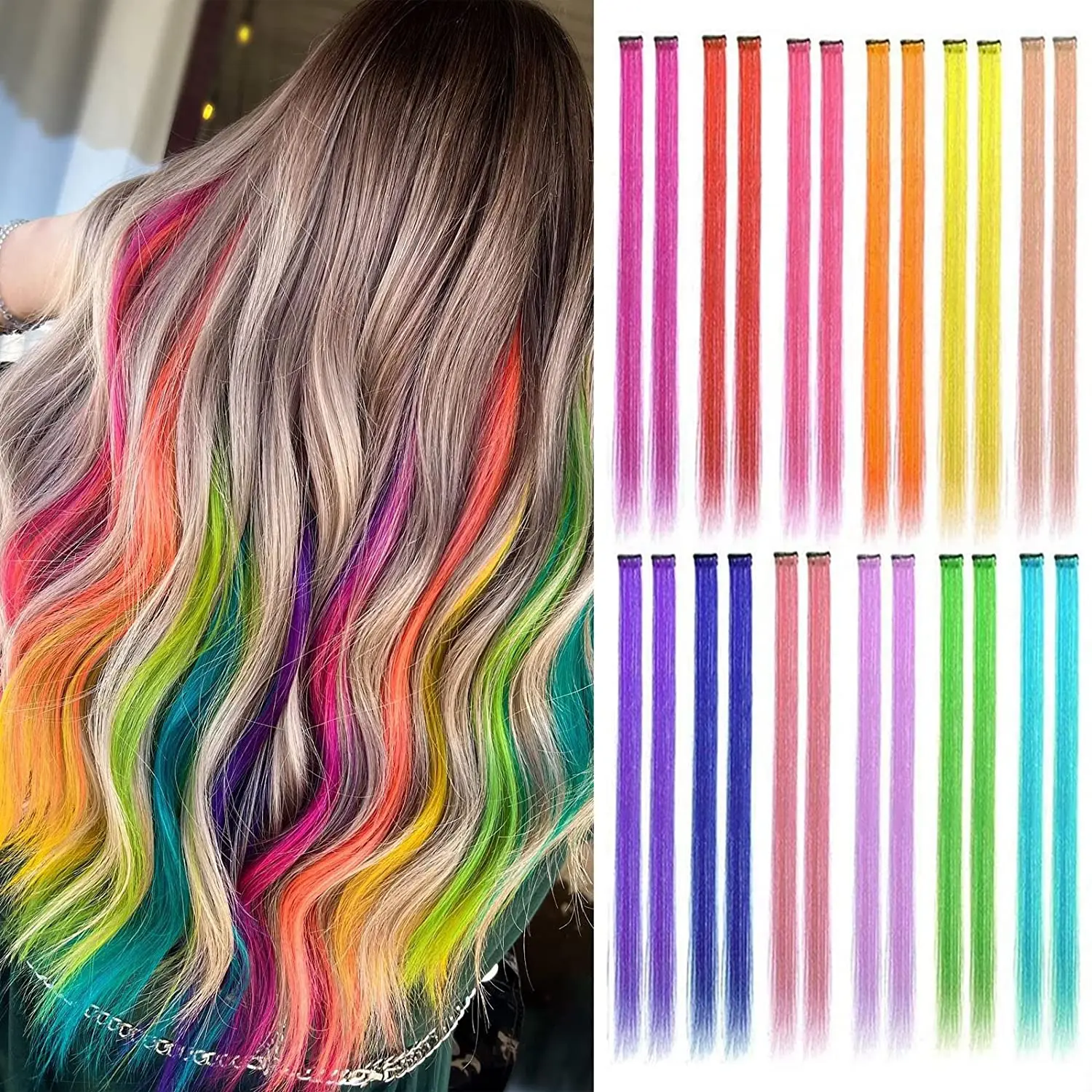 

Long Straight Clip In Hair Extensions Rainbow Ombre Hair Extension Clip In Hair Pieces for Women High Temperature Fiber 3Pcs/Lot