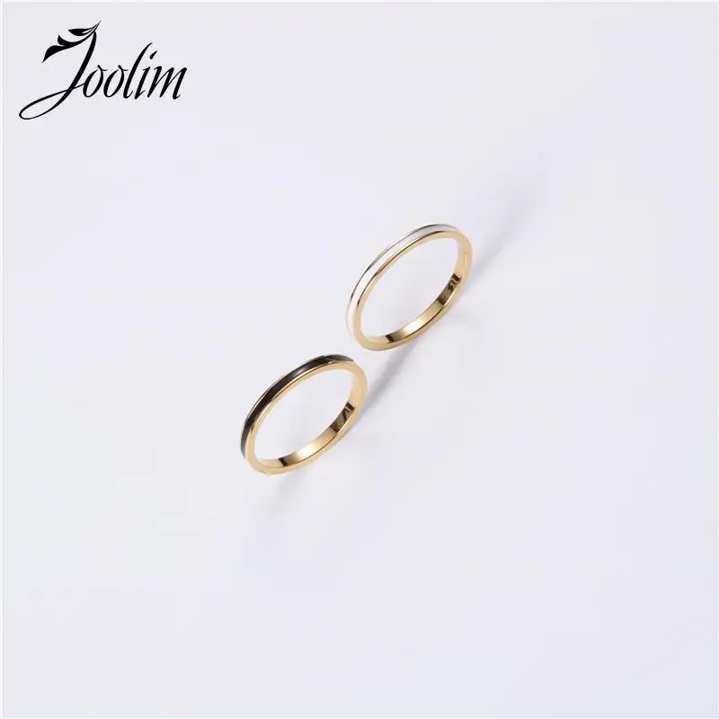 

Joolim High End 18K PVD Plated Finish Wholesale NO Fade Fashion Black And White Enamel Fine Stainless Steel Rings for Women