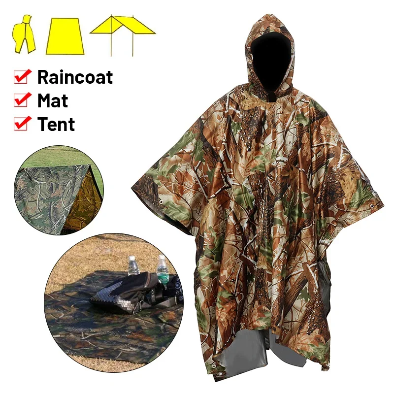 

3 in 1 Waterproof Rain Poncho Multifunctional Raincoat Backpack Hiking Rain Cover Motorcycle Outdoor Awning Camping Tent Mat