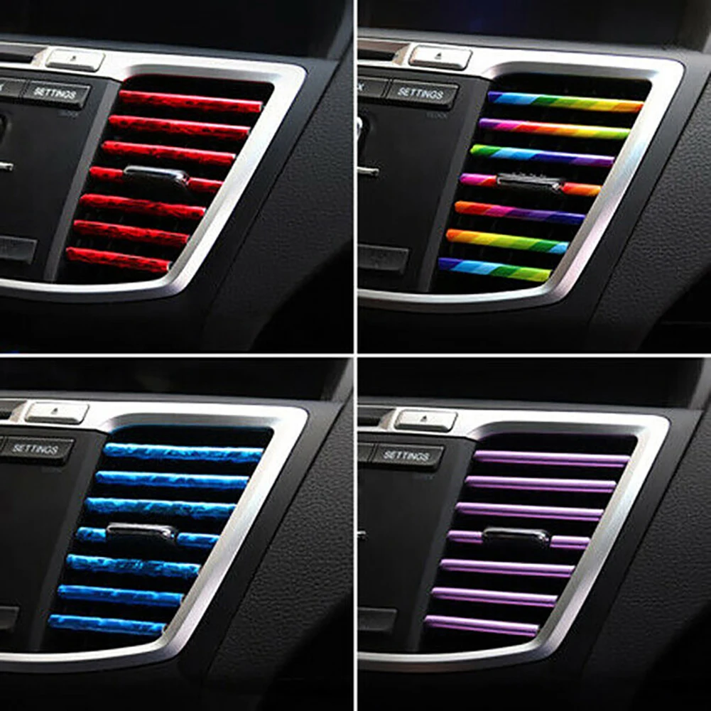 

10 Pcs Colorful Car Accessories DIY Car Interior Air Conditioner Outlet Vent Grille Chrome Decoration Strip Silvery Car styling