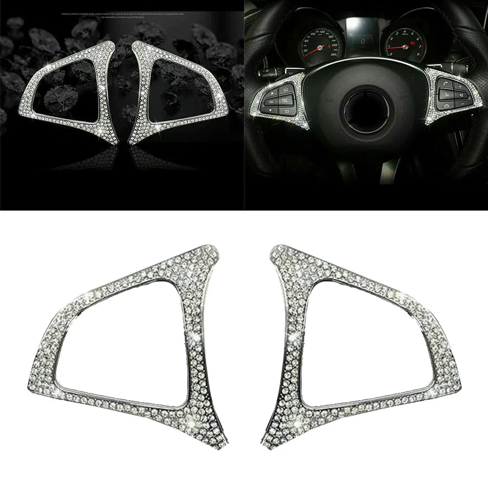 

Steering Wheel Button Frame Replacemet Rhinestone Self-adhesive Tape Siver Stylish 2pcs/set Accessories Brand New