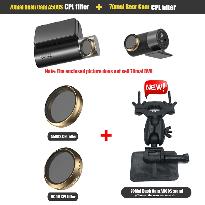 For 70mai Pro Plus /A500s CPL Filter or RC06 Rear Camera CPL Filter+ new DVR A500s/Pro Plus rearview mirror mounting bracket