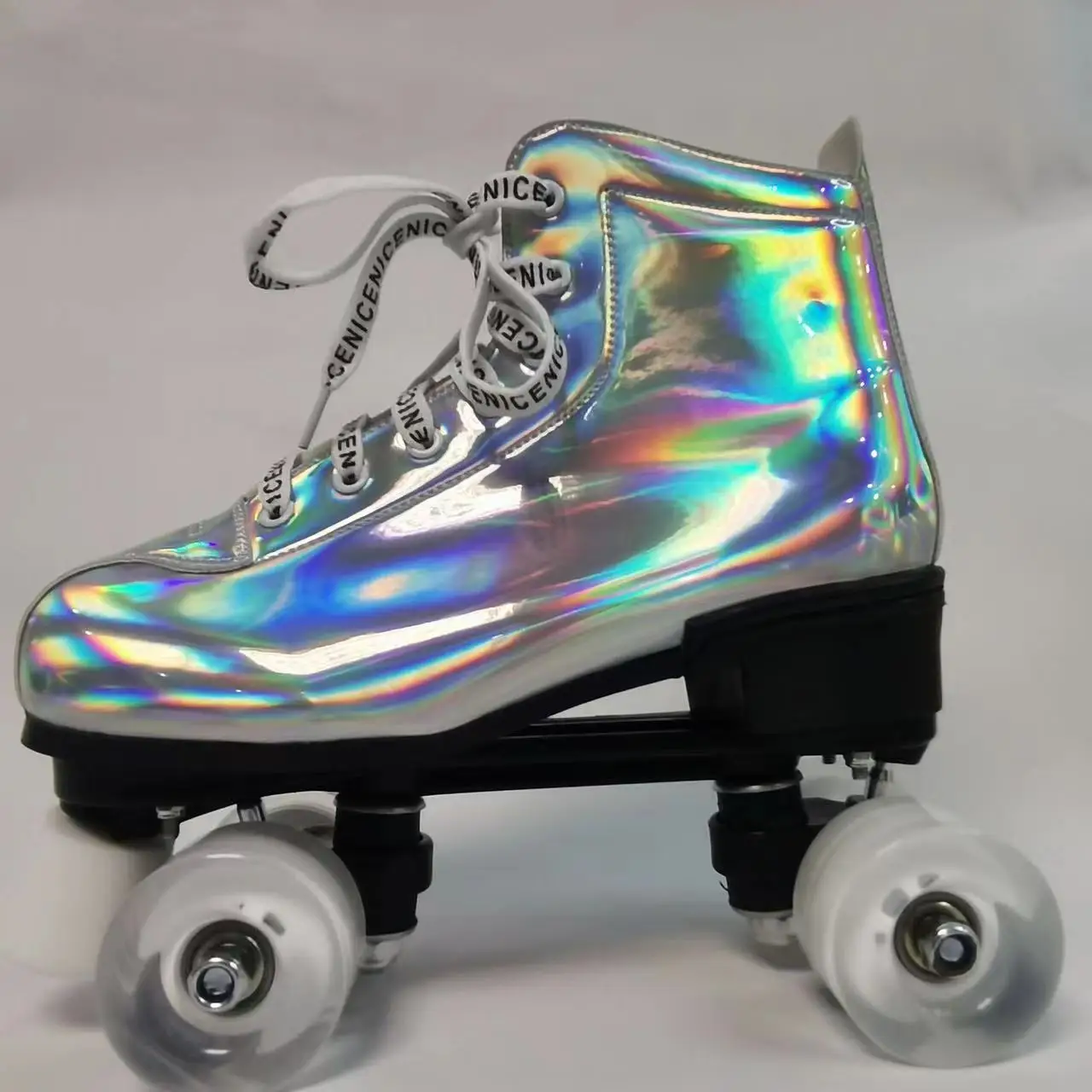 

Gold Silver PU Leather Roller Skates Skating Shoes Patins Sliding Inline Quad Roller Sneakers Training 4 Flash Wheels Beginner