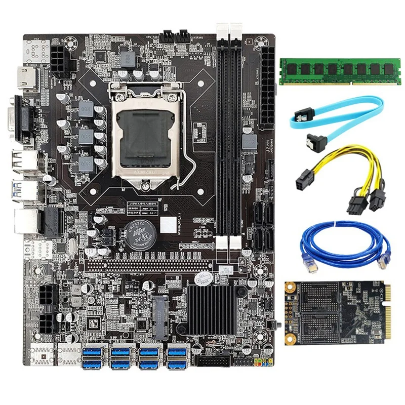 

B75 BTC Mining Motherboard LGA1155 8GPU PCIE USB DDR3 4GB 1600Mhz RAM+SATA Cable++MSATA SSD 128G Bitcoin B75 USB Miner