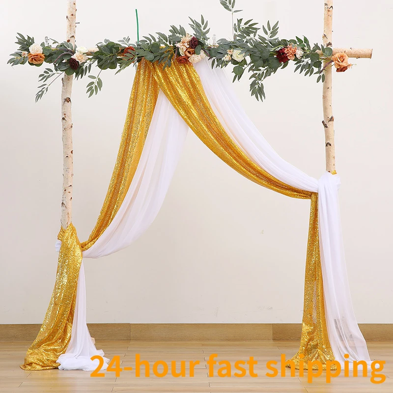 

2pc/set Sequin Wedding Arch Drape Chiffon Fabric Draping Curtain Drapery Birthday Party Ceremony Reception Hanging Wall Decor
