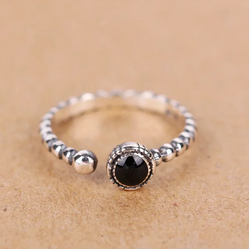 Открытое кольцо с черным агатом модное темпераментное индивидуальное