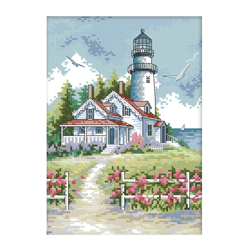 

Штампованные наборы для вышивки крестиком, предварительно отпечатанная ткань для вышивки, наборы для рукоделия для начинающих-Маяк 27 см x 39 ...