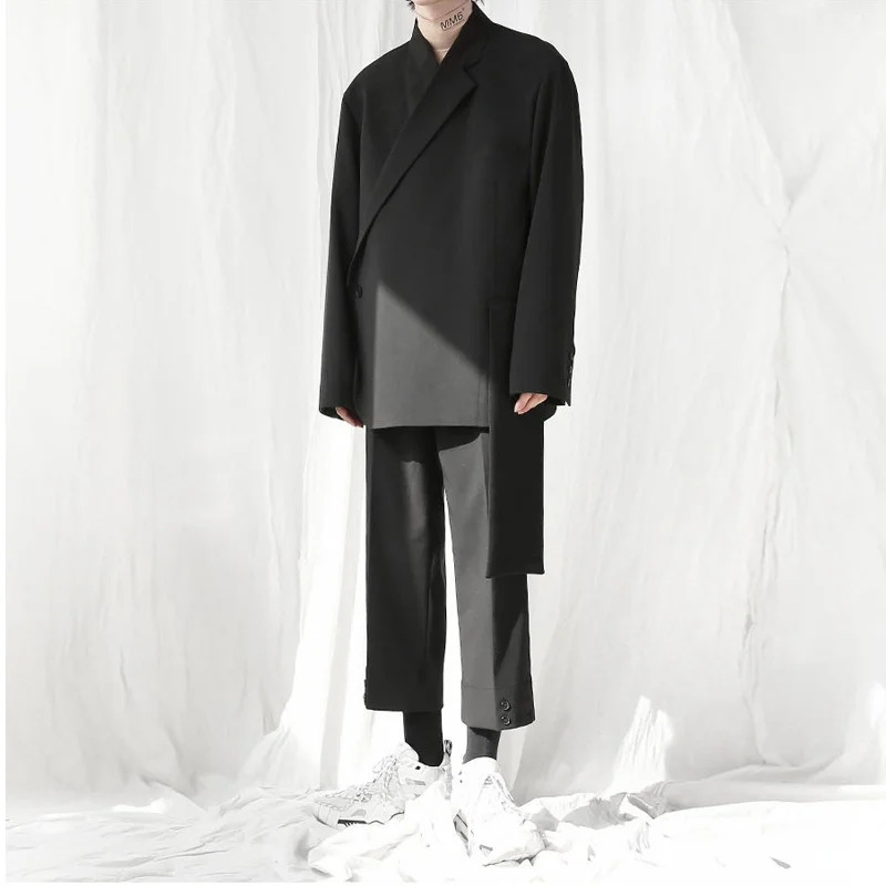 

Blazer Asymmetrical Design Jacket Men Advanced Korean Style Trendy Casual Handsome Suit Singer Stage Clthes