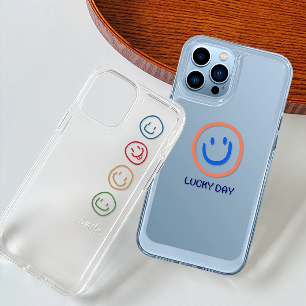

Smiley Face Clear Shell Phone Case for iPhone 14 13 12 11 Pro Max Mini XS XR X Protection Cover for iPhone14ProMax Coque Fundas