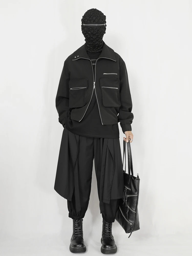 Оригинальная мужская повседневная куртка темно-черного цвета дизайн ощущение