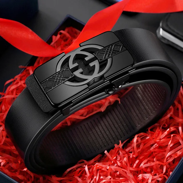 

Men Belt New Men's 3.3cm Business Genuine Cow Leather Belt Toothless Automatic Buckle Suit Pants Belts for Men 110-130cm