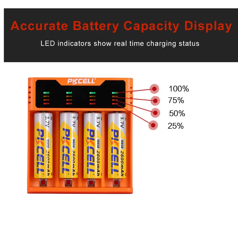 

1Pcs*PKCELL Battery Charger for for 1.2V 3.7V 3.2V AA AAA 26650 18650 18350 14500 10440 CRCR123A 5V 2A with LED Display USB Line