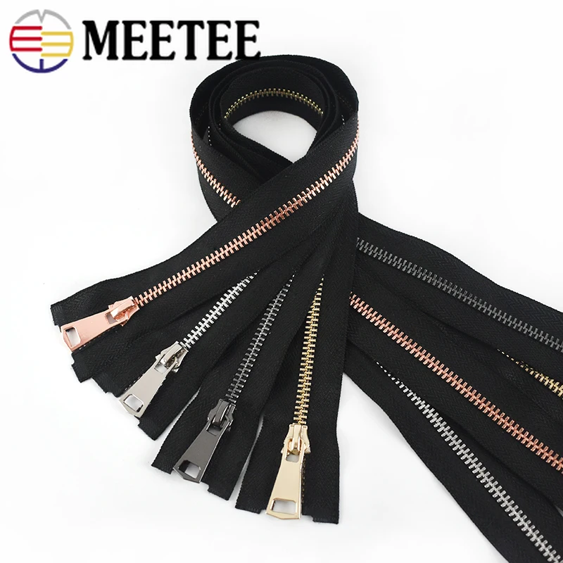 

5pcs Meetee 15/60/70/80cm 5# Metal Zippers Auto Lock Zips for Down Coat Garments Zipper Shoes Pocket Garment Sewing Accessories