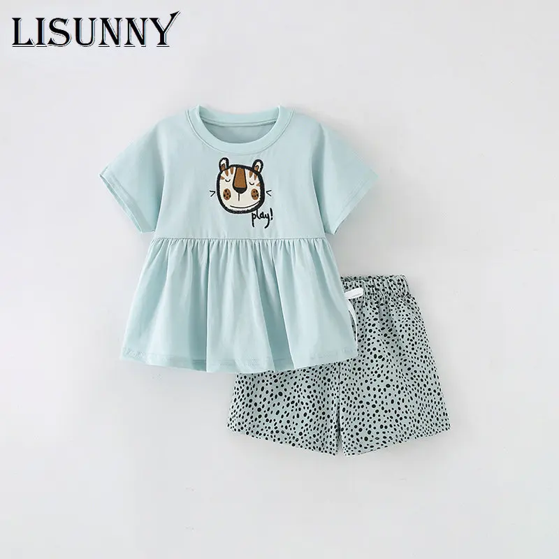 

2023 Summer Kids Sets Toddler Girls Clothes Princess Cartoon Short Sleeve T Shirt Dot Shorts Infant Tracksuit Baby Outfit 1-7y