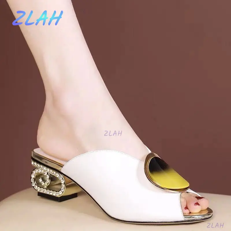 

Женские шлепанцы новые, с открытым носком на высоком каблуке, женские шлепанцы на высоком каблуке, летняя женская обувь, женские шлепанцы