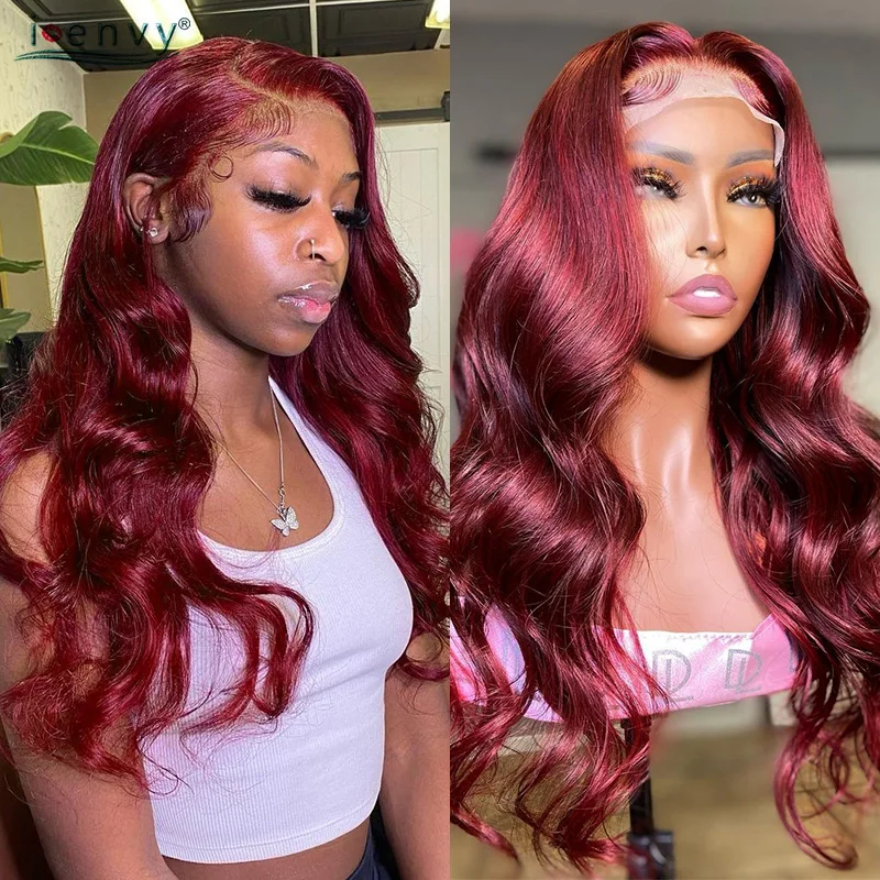 99J Red Wigs Body Wave Lace Frontal Wig Hd Transparent Lace Burgundy Lace Front Human Hair Wig Pre Pluck Peruvian Curly Remy Wig