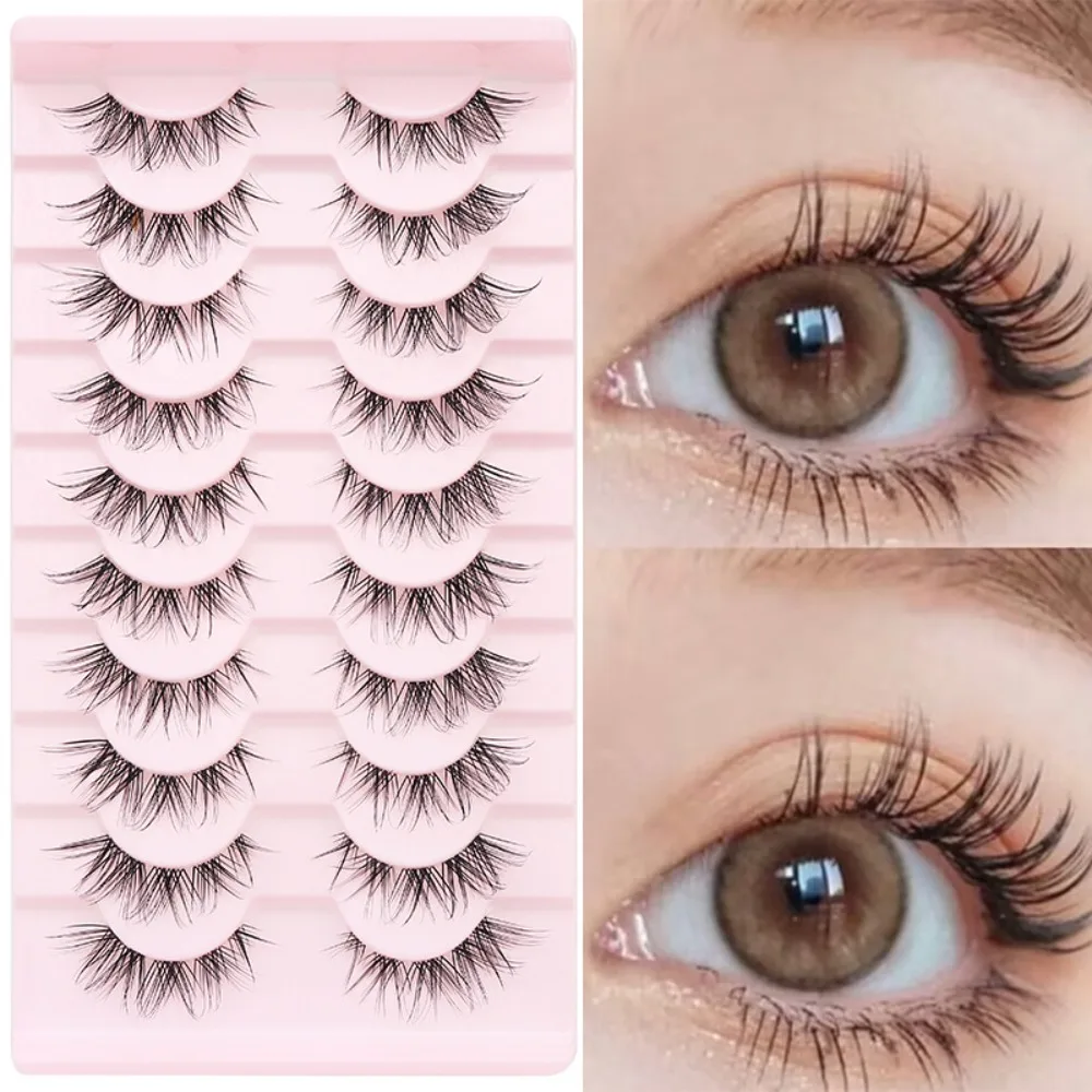 

10 Pairs of Eye Black Natural Style Single Fishline STEM Segmented Eyelash Fox One Piece Eyelash DIY Eye Black