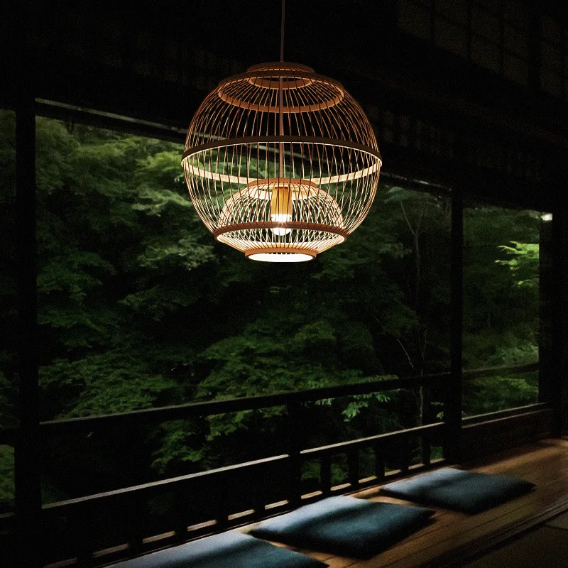 

Chinese LED bamboo woven pendant light modern rustic tatami handmade lantern chandelier Living decorative corridor passage lamps