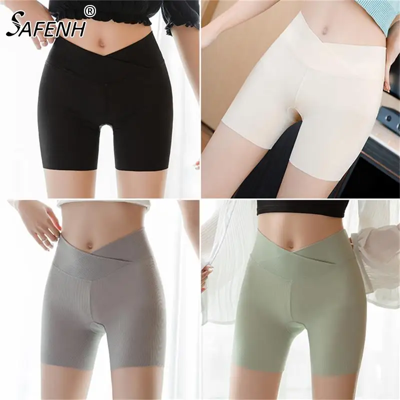 

Women Comfortable Cross Waist Ice Silk Safety Shorts Summer Seamless Thin Plus Size Women Panties Slimming Boxers For Women