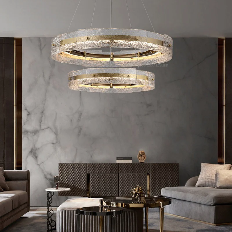 

Chandelier Luxury Light Industrial Style Villa Duplex Staircase Long Pendant Lamp Retro Hotel Engineering Water Corrugated Glass