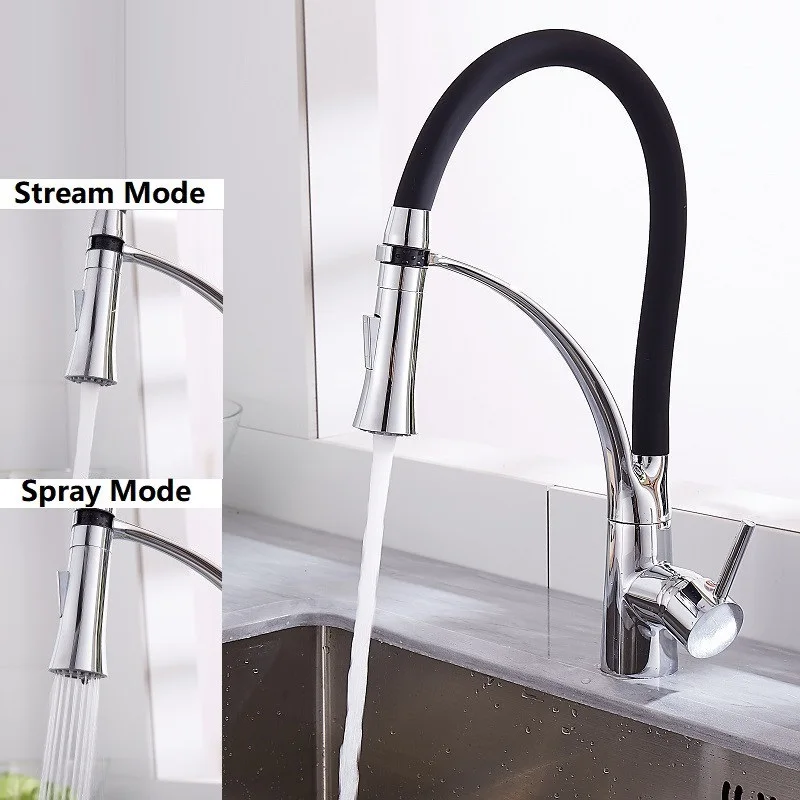 

Резиновый смеситель для кухонной мойки, выдвижной кран с поворотным душем, для горячей и холодной воды