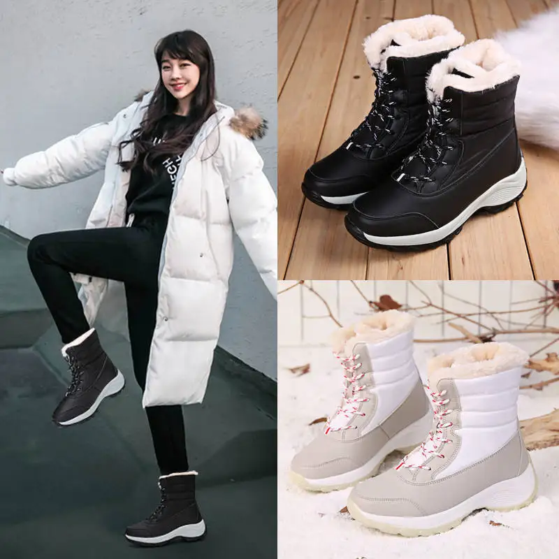 heidsy Ankle Boots Women Winter Shoes Keep Warm Non-slip Black Snow Boots Ladies Lace-up Plus Size 43 Warm Shoe Chaussures Femme