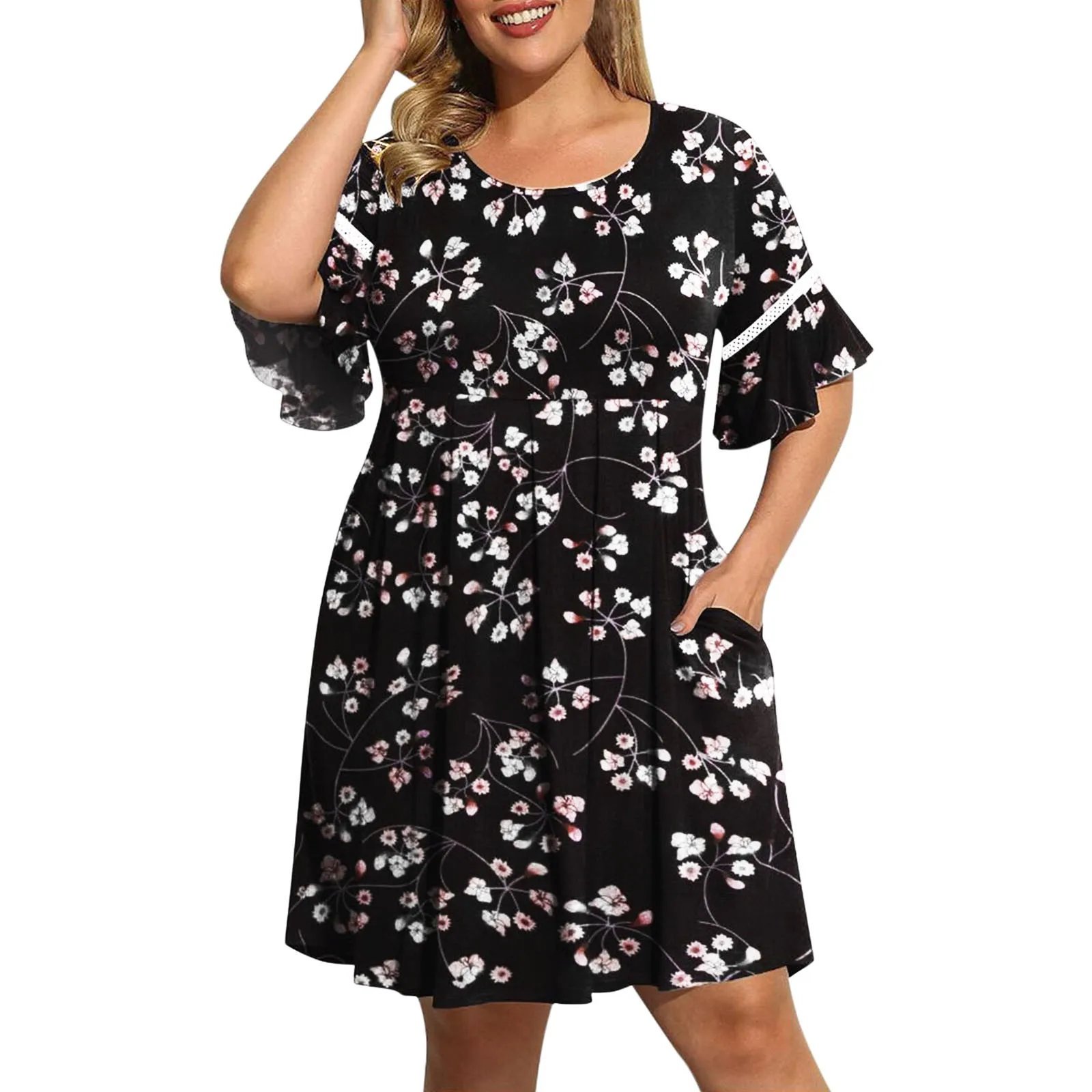 

Long Cotton Dress Women's Plus Size Dresses Round Neck Summer Casual Party Swing Dress With Pockets Reunion Dresses for Women