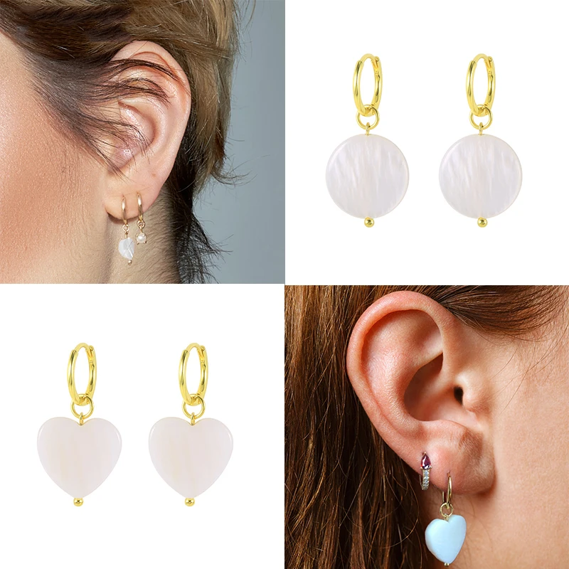 

925 Silver White Shell Crystal CZ Simple Personality Drop Earrings For Women Fashion Trend Ins The Same Accessories Earring Gift