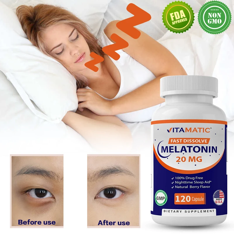

Витаминный мелатонин 20 мг капсулы, помогают глубокому сну, улучшают сон, продукты для сна для людей среднего и пожилого возраста