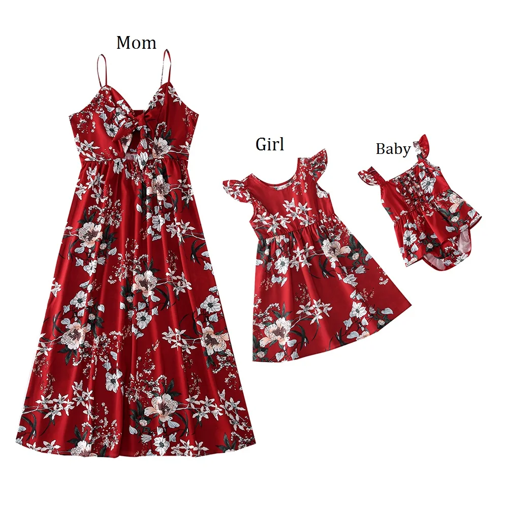 

Family Set Flower Mother Daughter Dresses Mom Mum Baby Mommy and Me Matching Clothes Fashion Women & Toddler Girls Dress