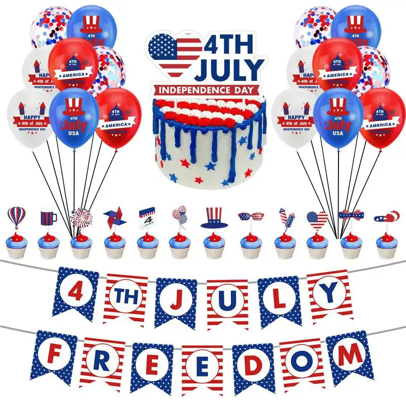 

4 июля баннер, американский флаг, баннер, флажки 42 шт., прочная американская независимость, 4 июля, украшения