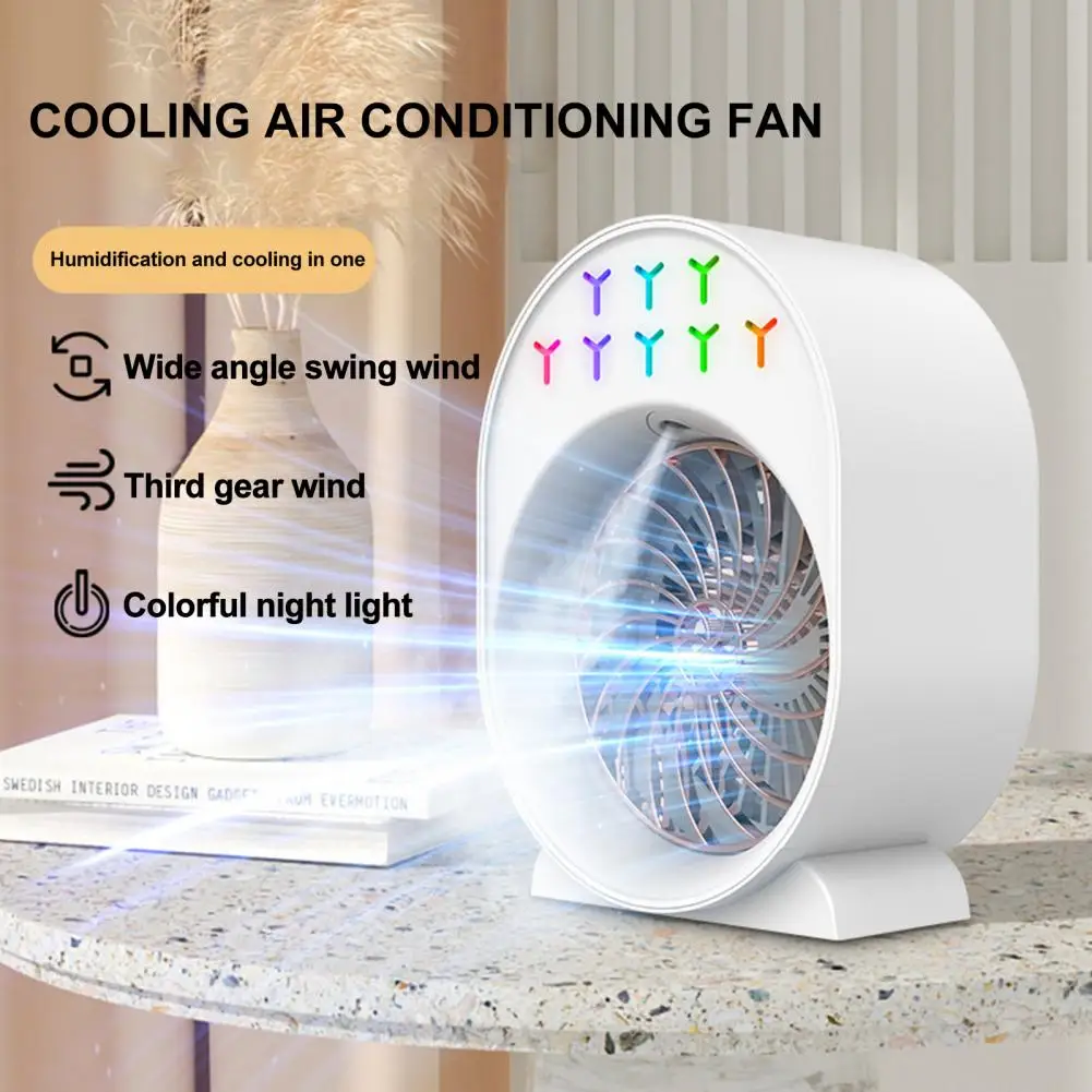 

1 Set 1200mAH Air Cooler Night Light 3 Wind Speeds Cooling Fan Low Noise Wide Angle Humidifier Rechargeable Mini Air Conditioner