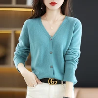 knitted cardigan womens thin sweater coat 2022 spring autumn new style woolen sweater round neck top loose outer wear all match