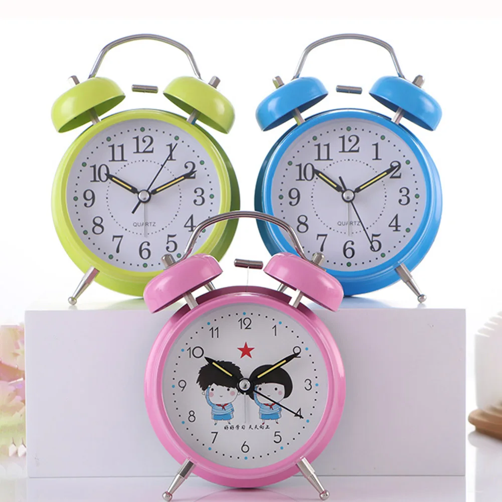 

Classic Double Bell 4 Inch Mini Alarm Clock Quartz Movement Easy-To-Read Bedside Retro Bell Battery Nightstand Analog Clocks