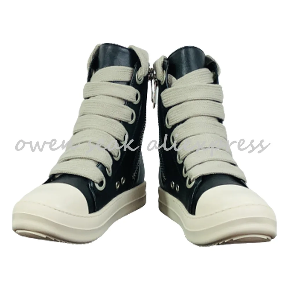 Owen Seak Women High-TOP Shoes Pu Leather Boots Men Canvas Big Lace Up Zip Luxury Trainers High Street Black Red Sneakers