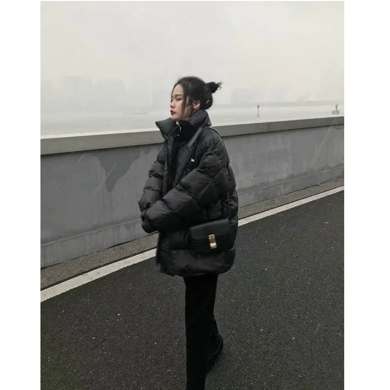 Plus Velvet Thick Warm Down Jacket Autumn and Winter New Style Lazy Wind Loose Simple Wild Long-sleeved Short Cotton Coat