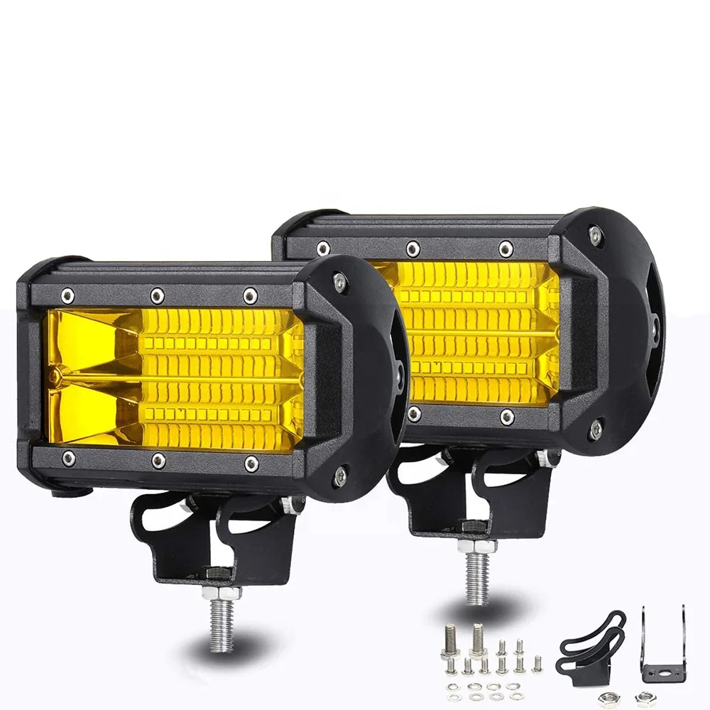 

5 Inch 72W Led Flood Beam Off Road Pod Lights Yellow Driving Fog Work Light Lamps