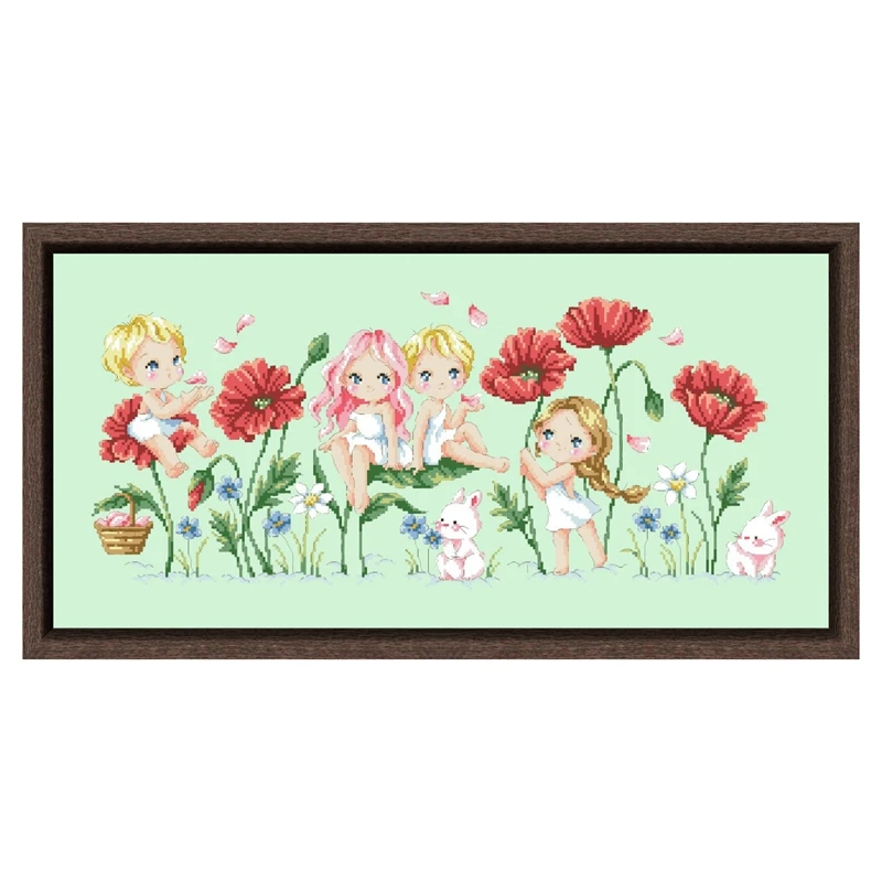 

Garden on the cloud cross stitch kit poppy fairy 18ct 14ct 11ct light green canvas stitching embroidery DIY wall home decor