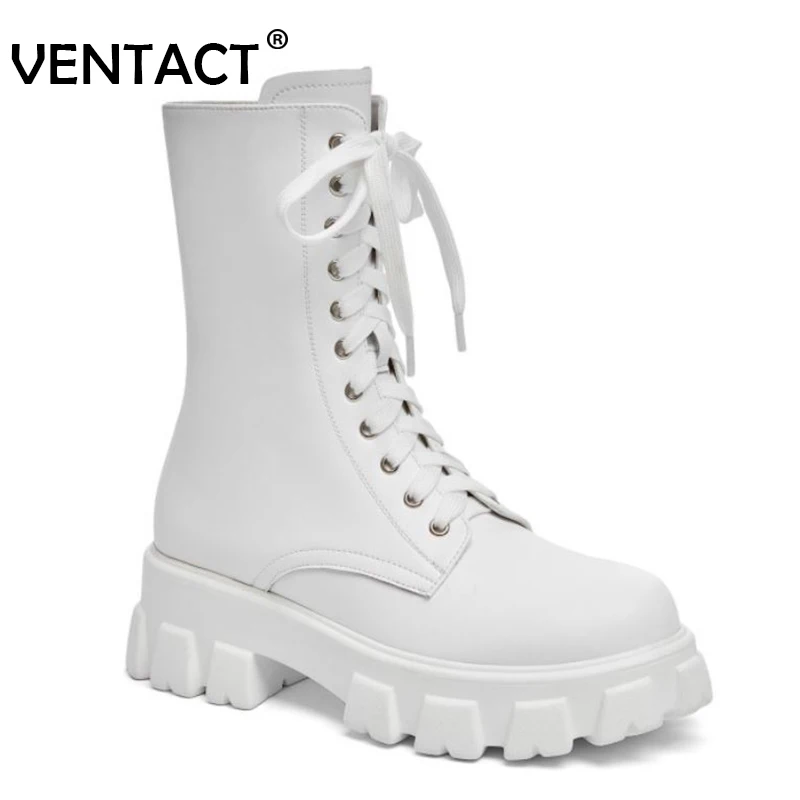 

VENTACT Real Leather Ankle Boots For Women Thick Bottom Platform Fashion Cool Ins Style Winter Ladies Footwear Size 34-39