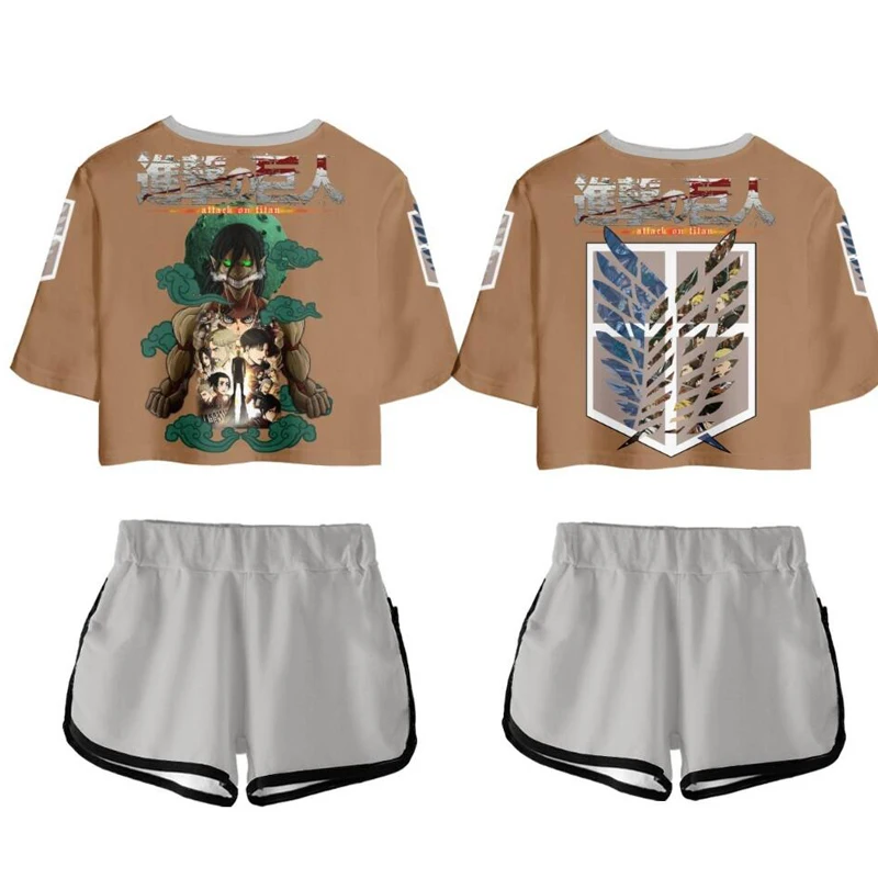 

Anime Attack on Titan 3D Print Tracksuit Women Two Piece Set Tops and Shorts 2 Piece Outifts Shingeki No Kyojin Cosplay Costume